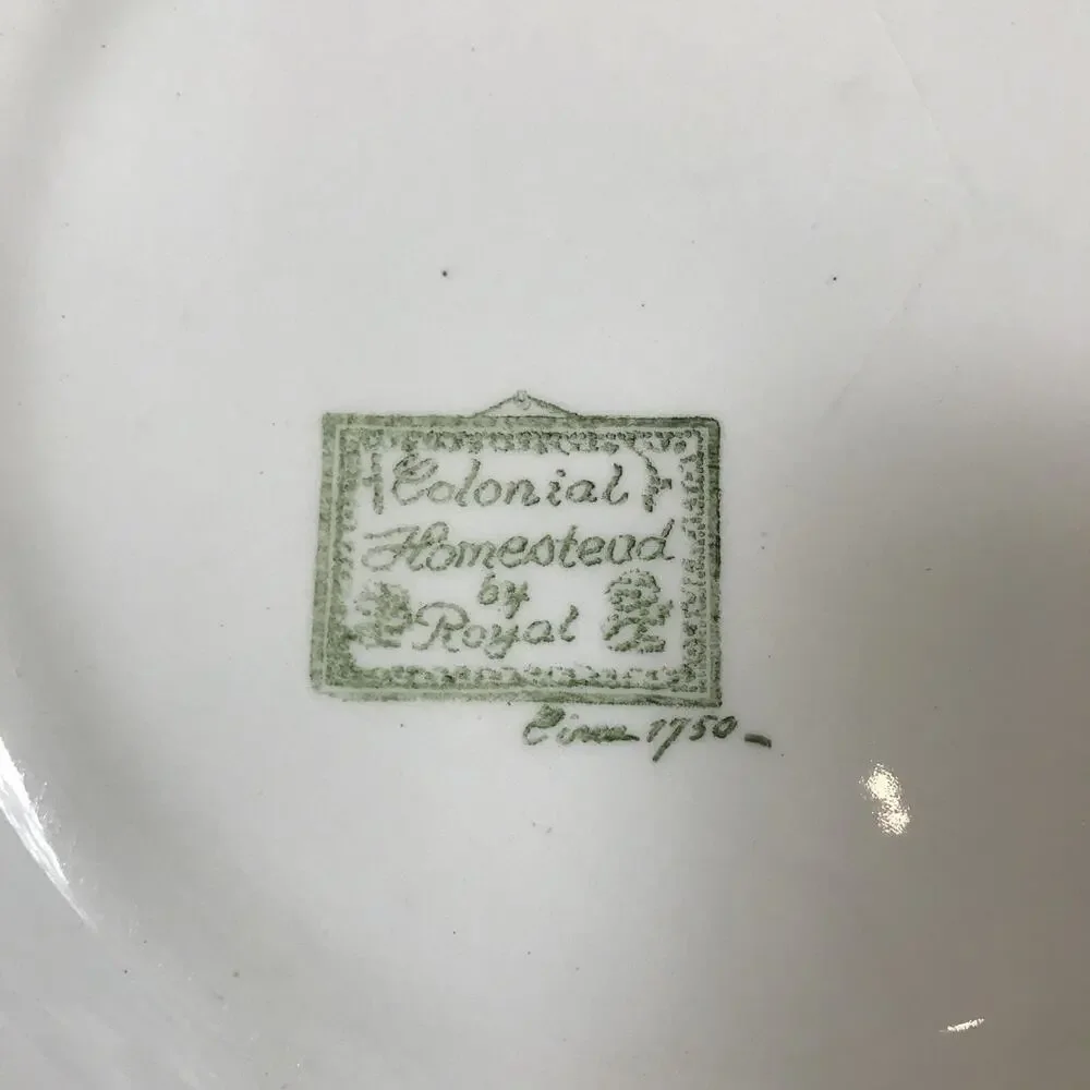 Vintage Colonial Homestead Royal China Green Transferware Dinner Plate 10